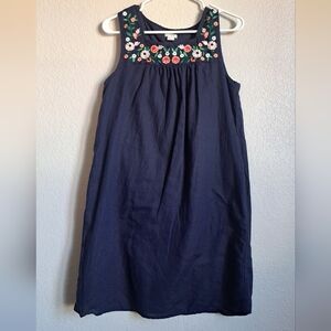 J.crew Linen Cotton Blend Blue Embroidered Neckline Sleeveless Dress Size Small